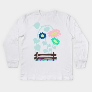 FENCE WITH SUNFLOWERS Kids Long Sleeve T-Shirt